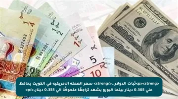 <p><strong>ثبات الدولار..</strong> سعر العملة الأمريكية في الكويت يحافظ على 0.305 دينار بينما اليورو يشهد تراجعًا ملحوظًا إلى 0.355 دينار.</p>